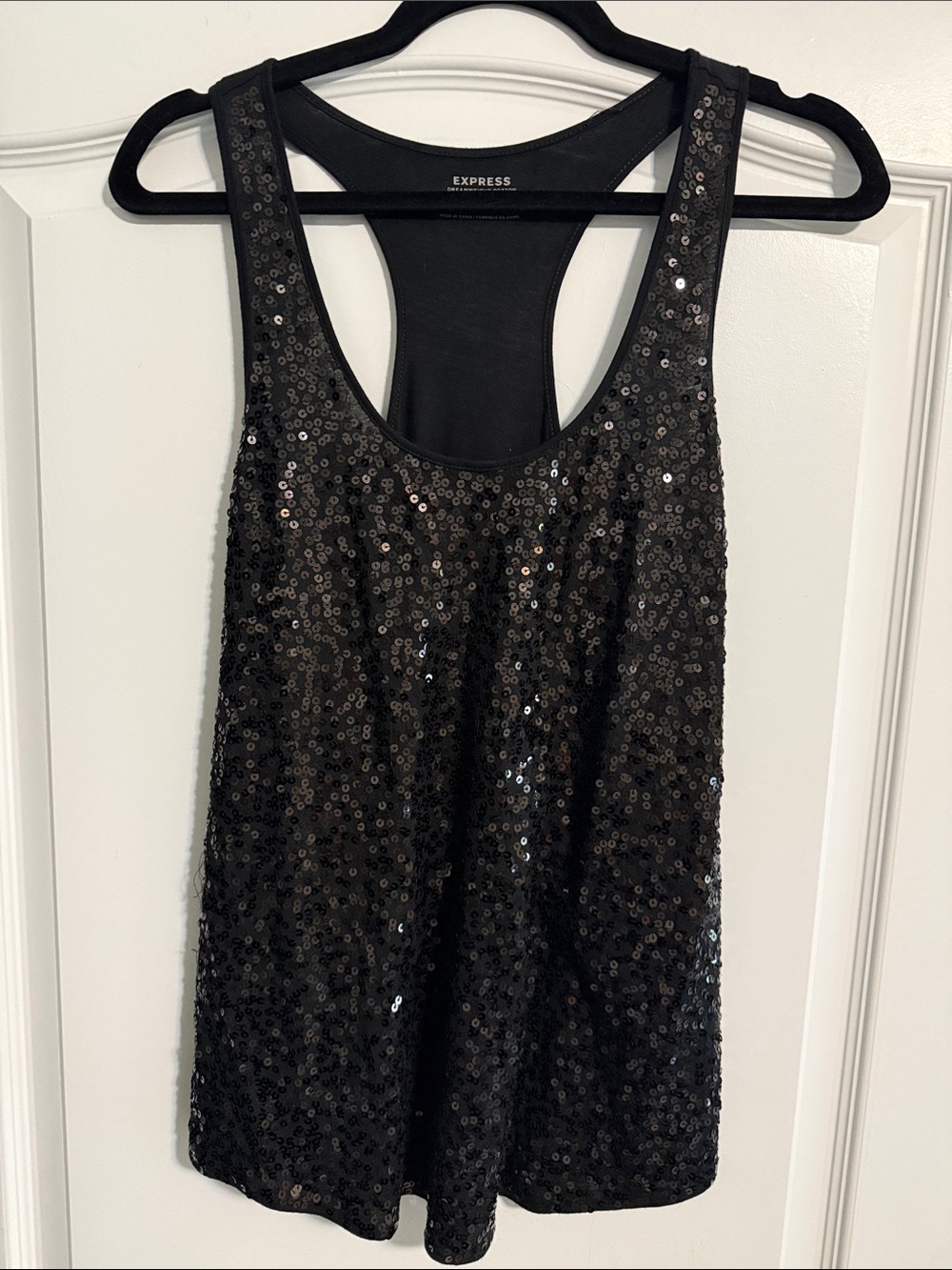 Express Black Sequin Racerback Tank